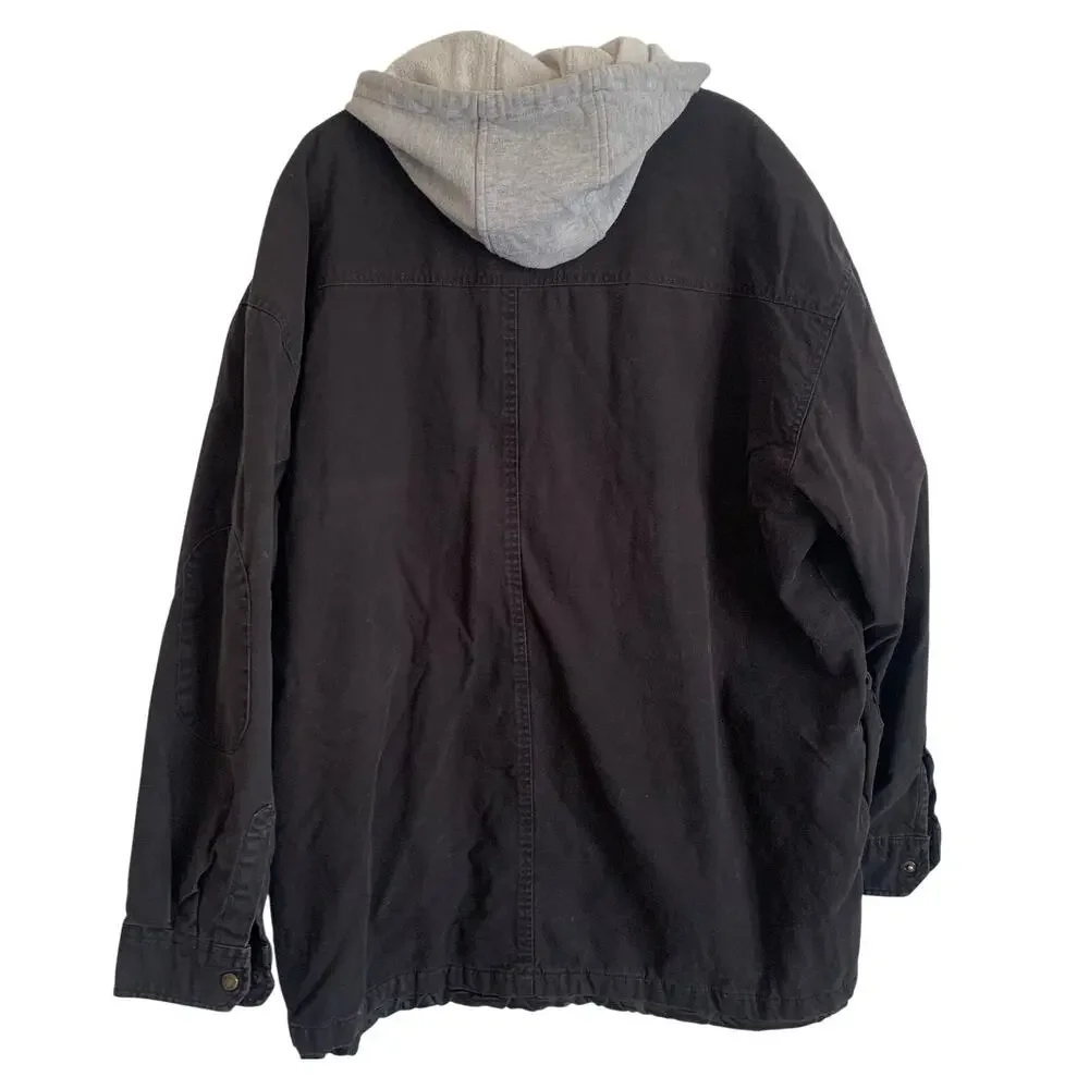 Dickies Mens 3XL Black Hooded Denim Work Jacket Sweatshirt Lined Full Zip Coat